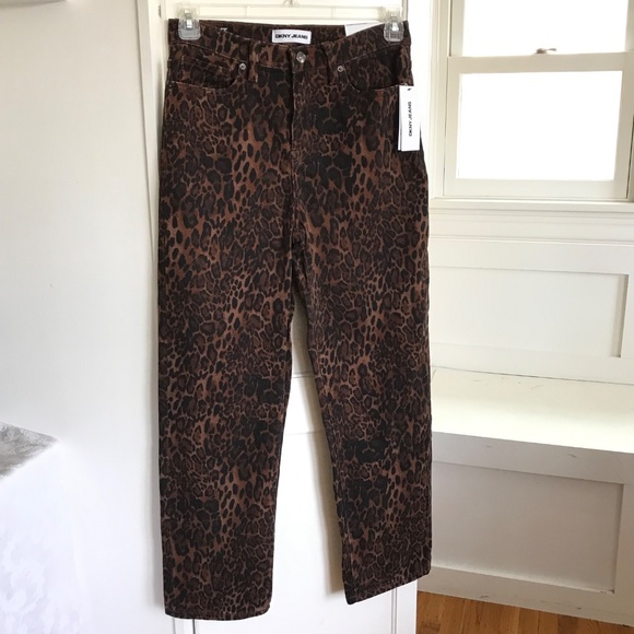 DKNY JEANS Laight Leopard Print Jeans High Rise Classic Straight Size 8 NWT - Picture 3 of 16